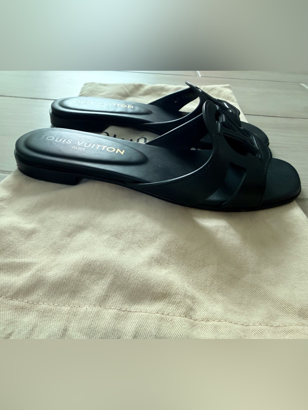 Louis Vuitton Black Leather LV Logo Slide Mules - Picture 4 of 5